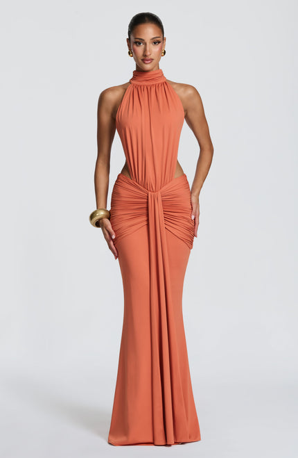 Women's Halter Backless Ruched Sleeveless Black Maxi Dress