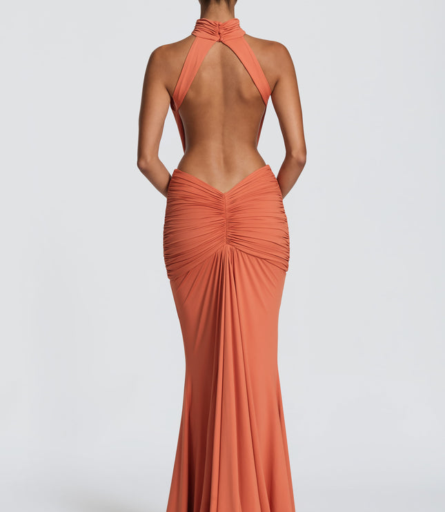 Women's Halter Backless Ruched Sleeveless Black Maxi Dress