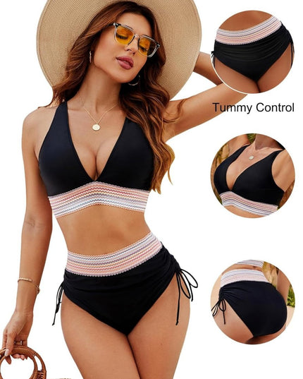 Women's Halter Bikini with Ruched High-Waisted Bottom