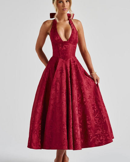 Women's Halter Neck Fit-and-Flare Midi Dress