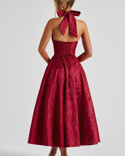 Women's Halter Neck Fit-and-Flare Midi Dress