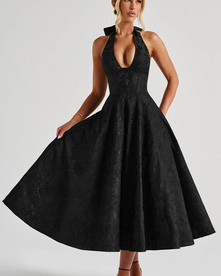 Women's Halter Neck Fit-and-Flare Midi Dress