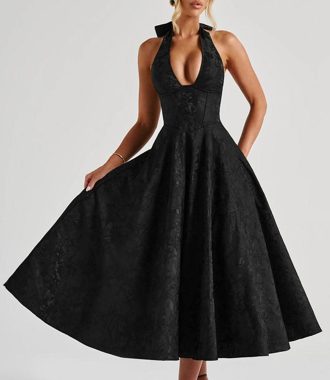 Women's Halter Neck Fit-and-Flare Midi Dress