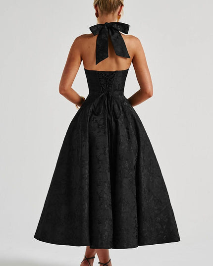 Women's Halter Neck Fit-and-Flare Midi Dress