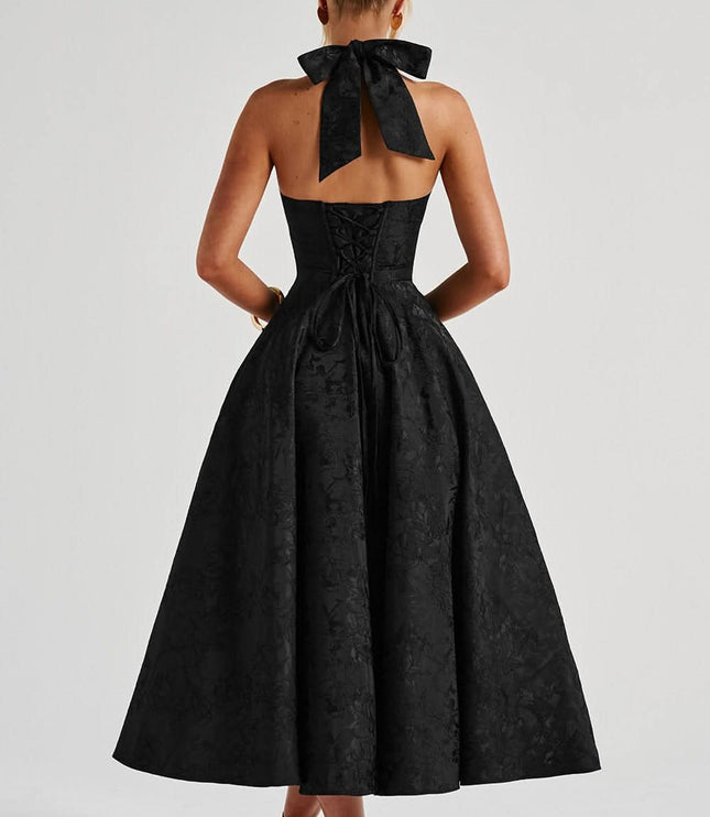 Women's Halter Neck Fit-and-Flare Midi Dress