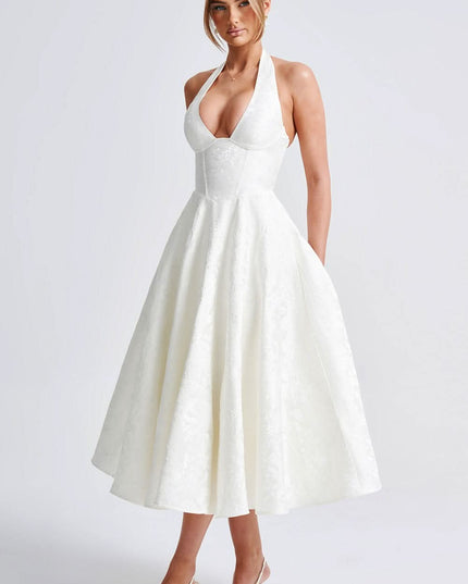 Women's Halter Neck Fit-and-Flare Midi Dress