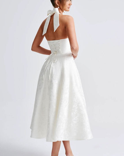 Women's Halter Neck Fit-and-Flare Midi Dress