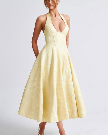 Women's Halter Neck Fit-and-Flare Midi Dress