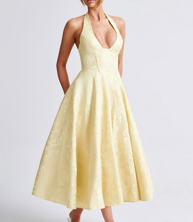 Women's Halter Neck Fit-and-Flare Midi Dress