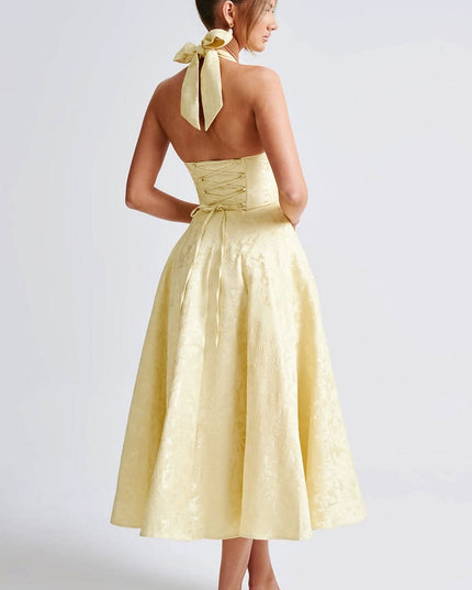 Women's Halter Neck Fit-and-Flare Midi Dress