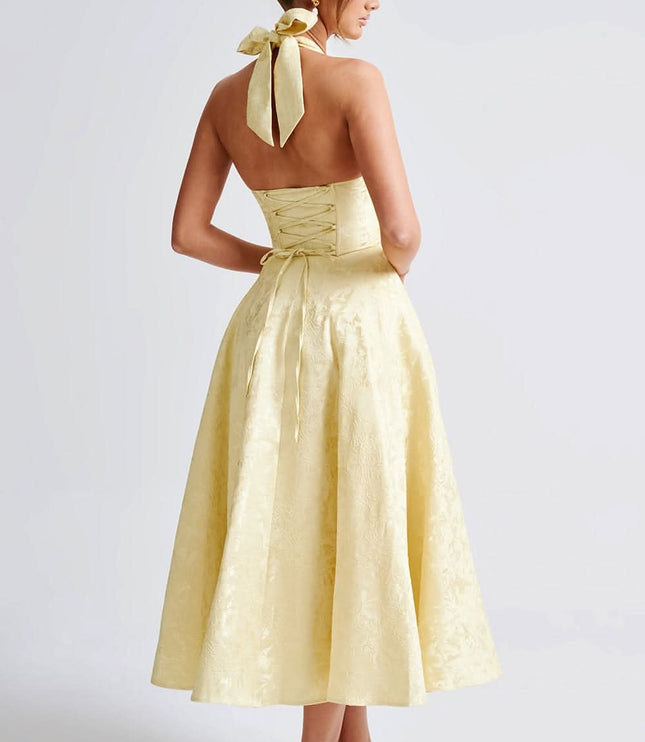 Women's Halter Neck Fit-and-Flare Midi Dress
