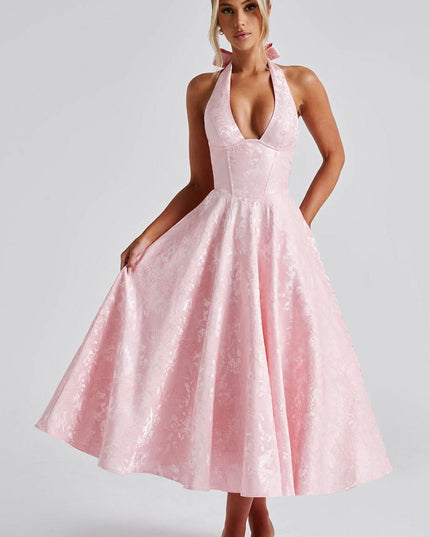 Women's Halter Neck Fit-and-Flare Midi Dress