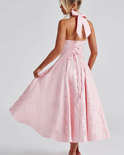 Women's Halter Neck Fit-and-Flare Midi Dress