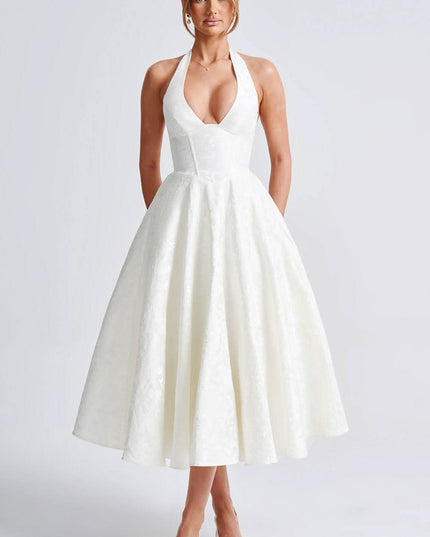 Women's Halter Neck Fit-and-Flare Midi Dress