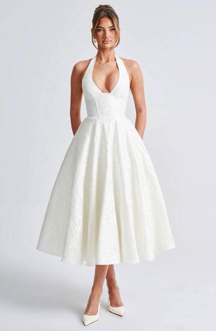 Women's Halter Neck Fit-and-Flare Midi Dress