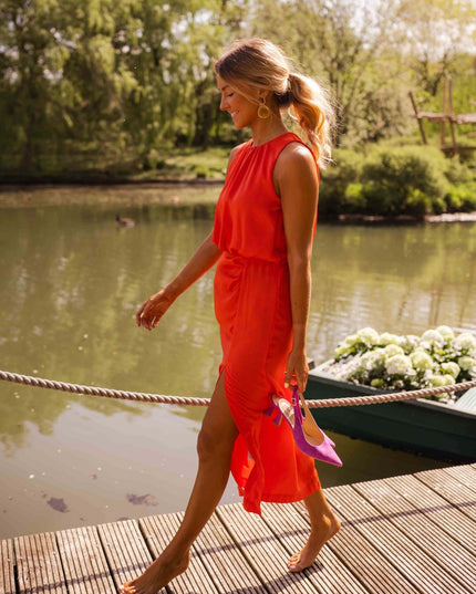 Women's Halter Neck Midi Dress with Front Slit