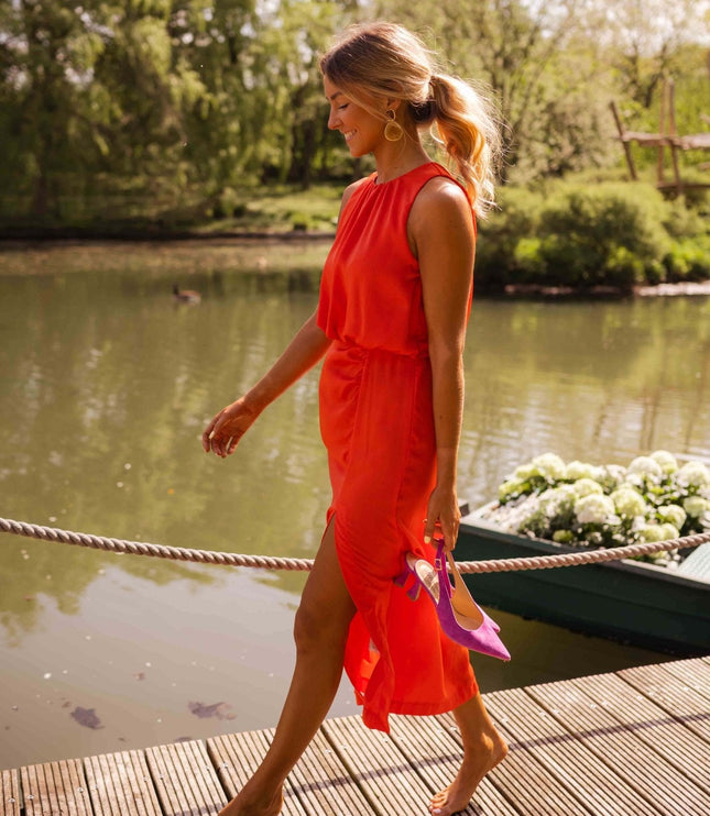 Women's Halter Neck Midi Dress with Front Slit