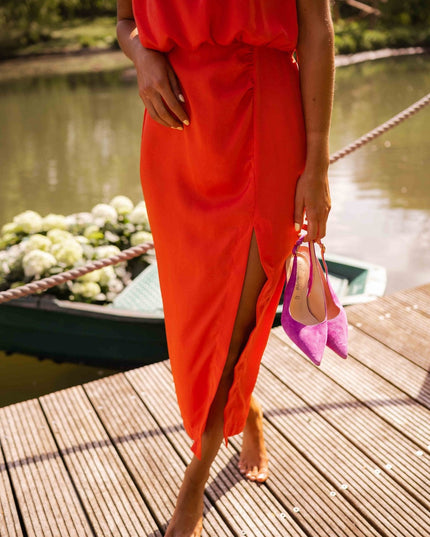 Women's Halter Neck Midi Dress with Front Slit