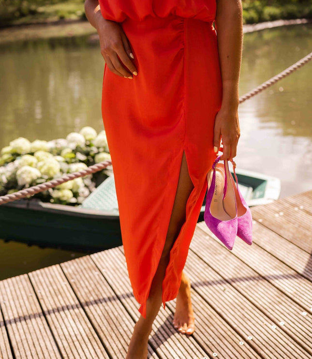 Women's Halter Neck Midi Dress with Front Slit