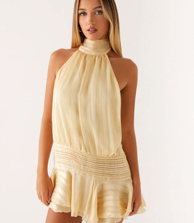 Women's Halter Neck Ruched Bodycon Mini Dress for Summer Parties