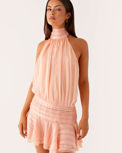 Women's Halter Neck Ruched Bodycon Mini Dress for Summer Parties