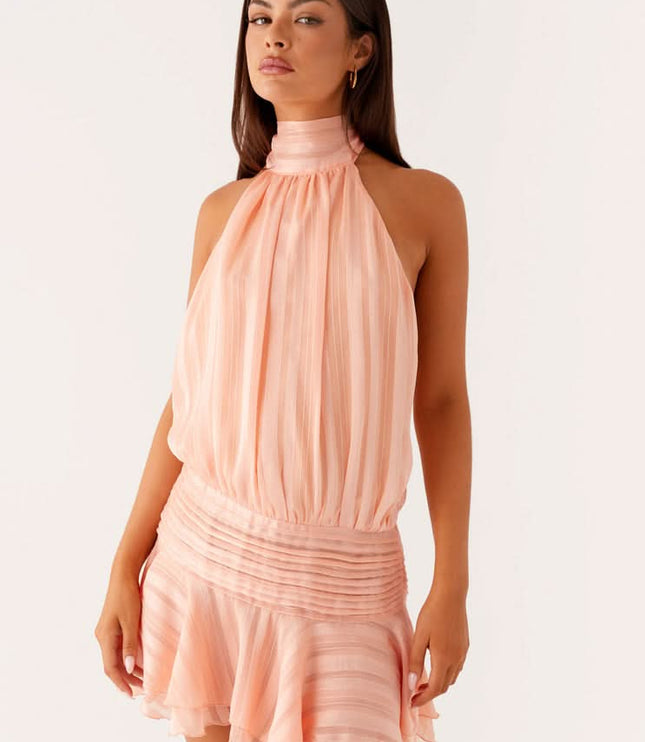 Women's Halter Neck Ruched Bodycon Mini Dress for Summer Parties