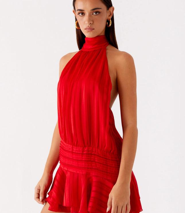 Women's Halter Neck Ruched Bodycon Mini Dress for Summer Parties