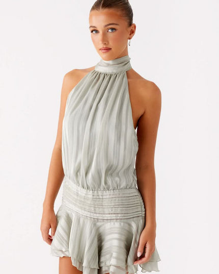 Women's Halter Neck Ruched Bodycon Mini Dress for Summer Parties