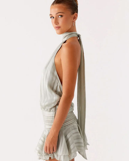Women's Halter Neck Ruched Bodycon Mini Dress for Summer Parties