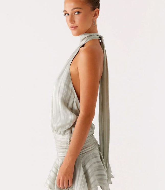 Women's Halter Neck Ruched Bodycon Mini Dress for Summer Parties