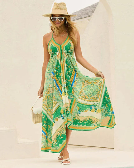 Women's Halter Paisley Maxi Dress with High-Low Hem