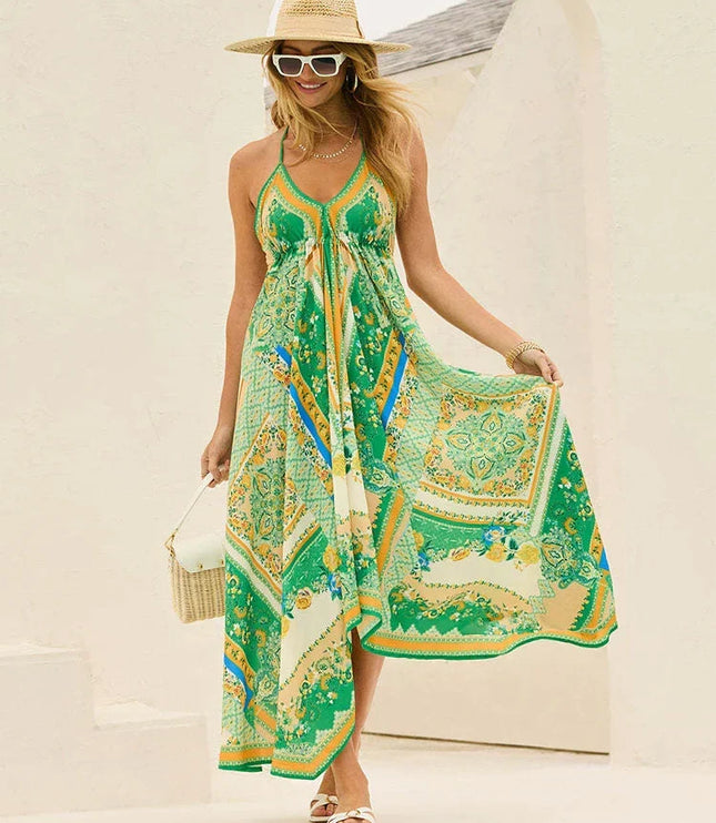 Women's Halter Paisley Maxi Dress with High-Low Hem