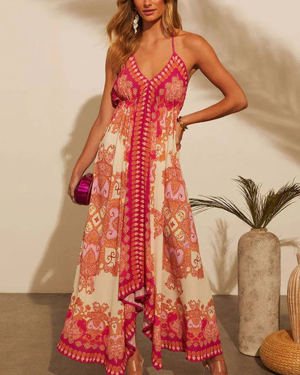 Women's Halter Paisley Maxi Dress with High-Low Hem