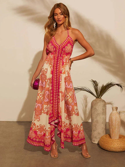 Women's Halter Paisley Maxi Dress with High-Low Hem