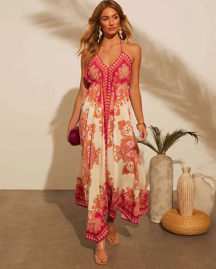 Women's Halter Paisley Maxi Dress with High-Low Hem