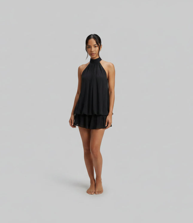 Women's Halter Tiered Ruffle Mini Dress