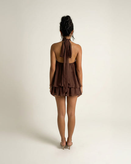 Women's Halter Tiered Ruffle Mini Dress