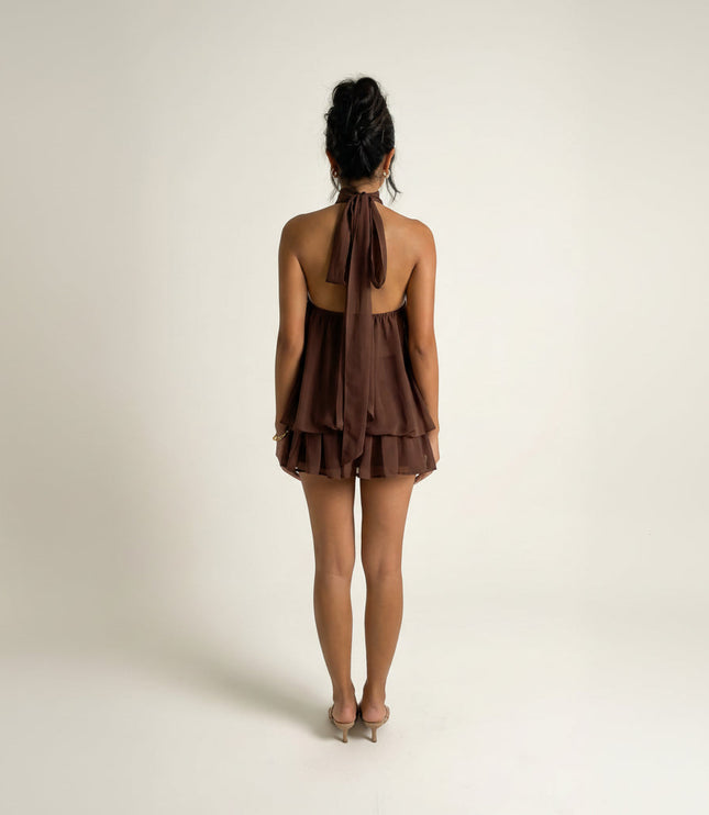Women's Halter Tiered Ruffle Mini Dress