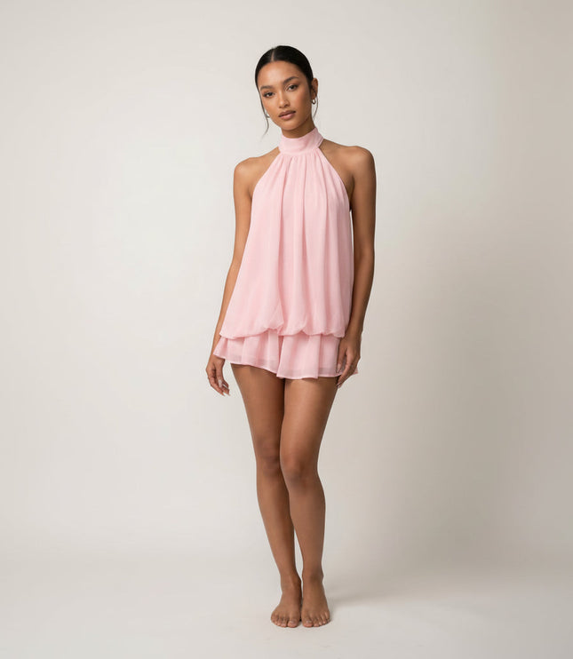 Women's Halter Tiered Ruffle Mini Dress