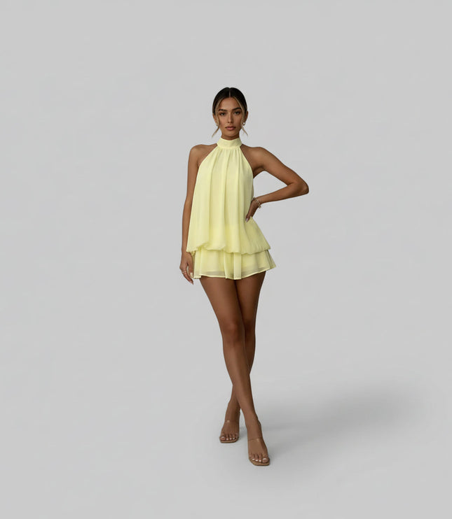 Women's Halter Tiered Ruffle Mini Dress