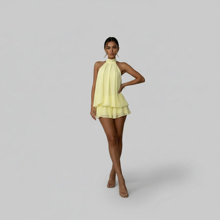 Women's Halter Tiered Ruffle Mini Dress