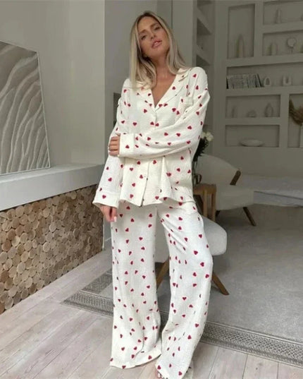Women's Heart Print Three-Piece Loungewear Set