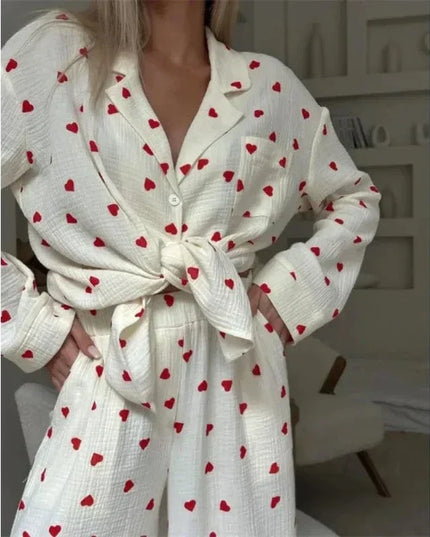 Women's Heart Print Three-Piece Loungewear Set