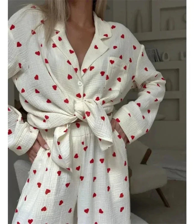 Women's Heart Print Three-Piece Loungewear Set