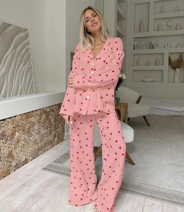 Women's Heart Print Three-Piece Loungewear Set