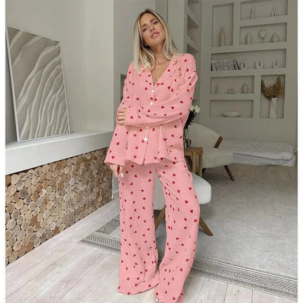 Women's Heart Print Three-Piece Loungewear Set