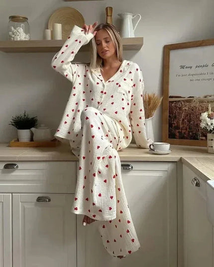 Women's Heart Print Three-Piece Loungewear Set