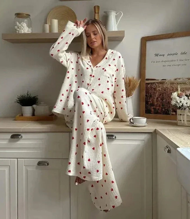Women's Heart Print Three-Piece Loungewear Set