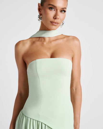 Women's High Slit Maxi Dress with Bandeau Neck and Scarf
