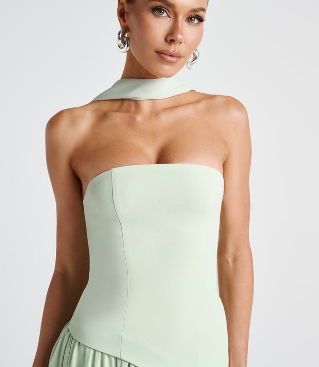 Women's High Slit Maxi Dress with Bandeau Neck and Scarf